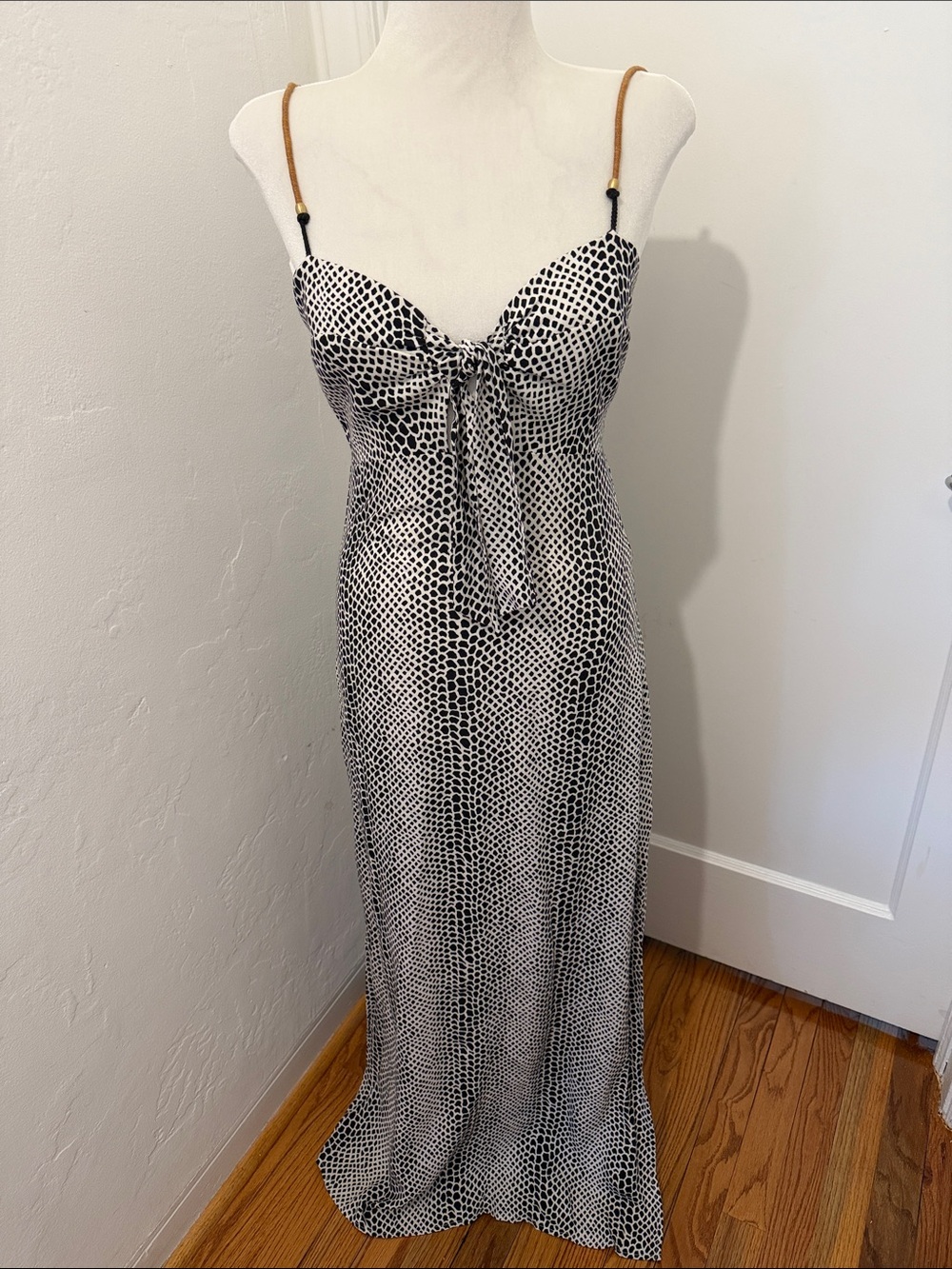 Black & White Snake Printed Maxi Tie-Front Slip Dress